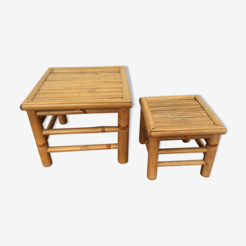 Duo de tables en rotin et bambou