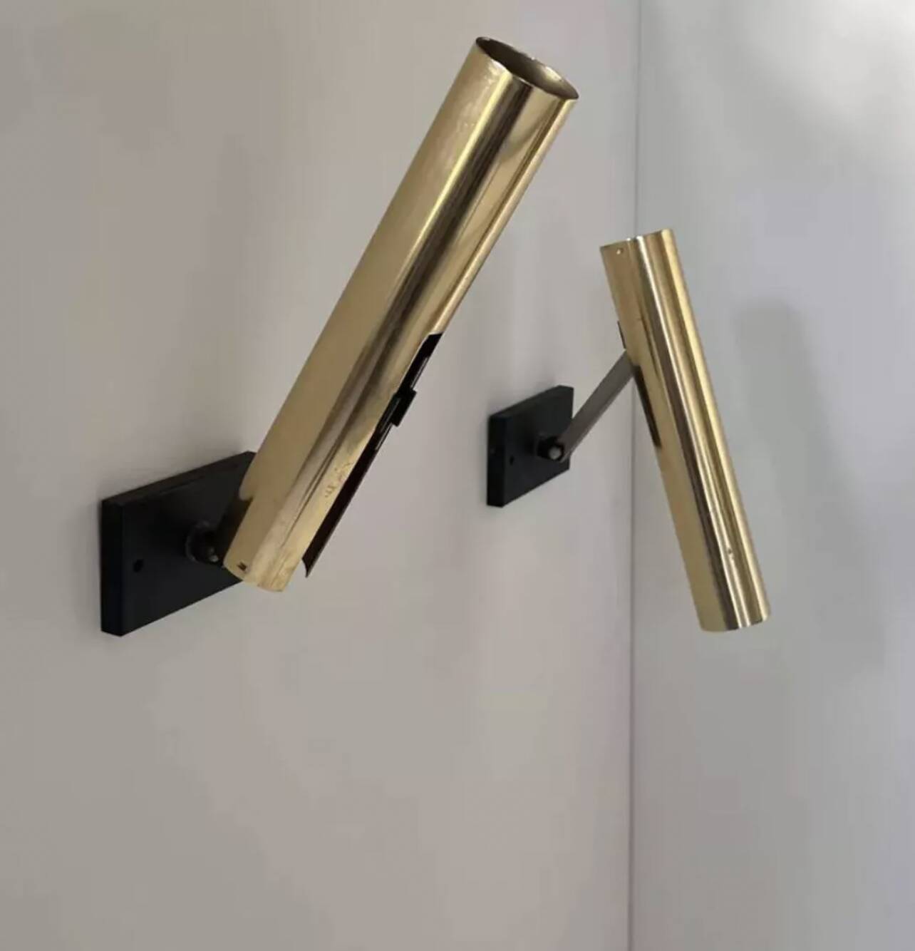 Pair of vintage modernist brass wall lights, France 1970s