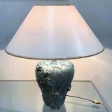 Handmade French ceramic lamp with ivy & frogs in turquoise glaze with gold accents