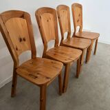 French design pine table and chair set from the 70s brutalist vintage arcs