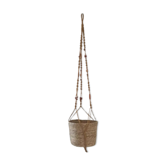 Suspension vintage plant holder in braided rope