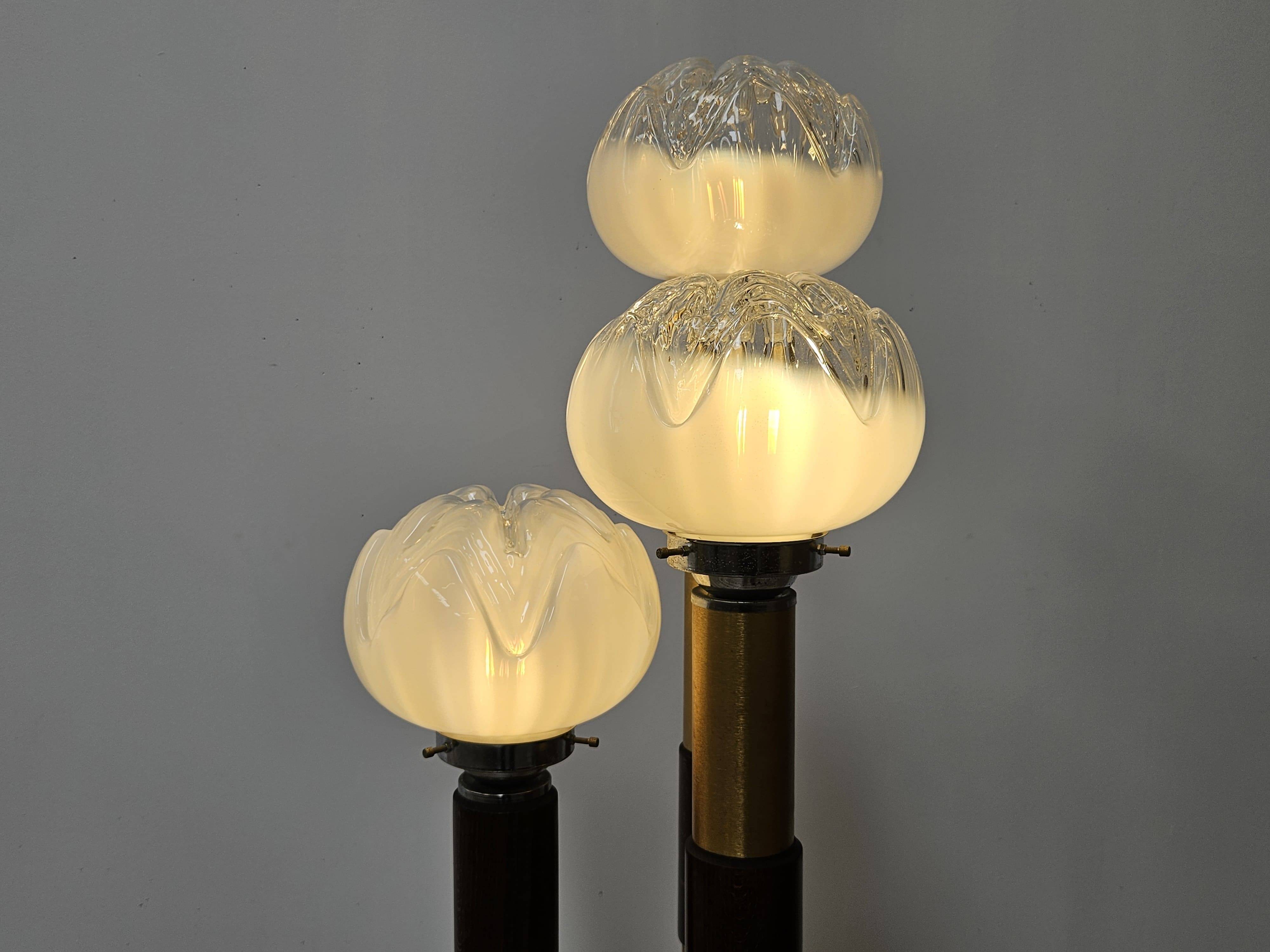 Mid-Century Murano Glass Floor Lamp in Wood and Metal with 3 Light Points