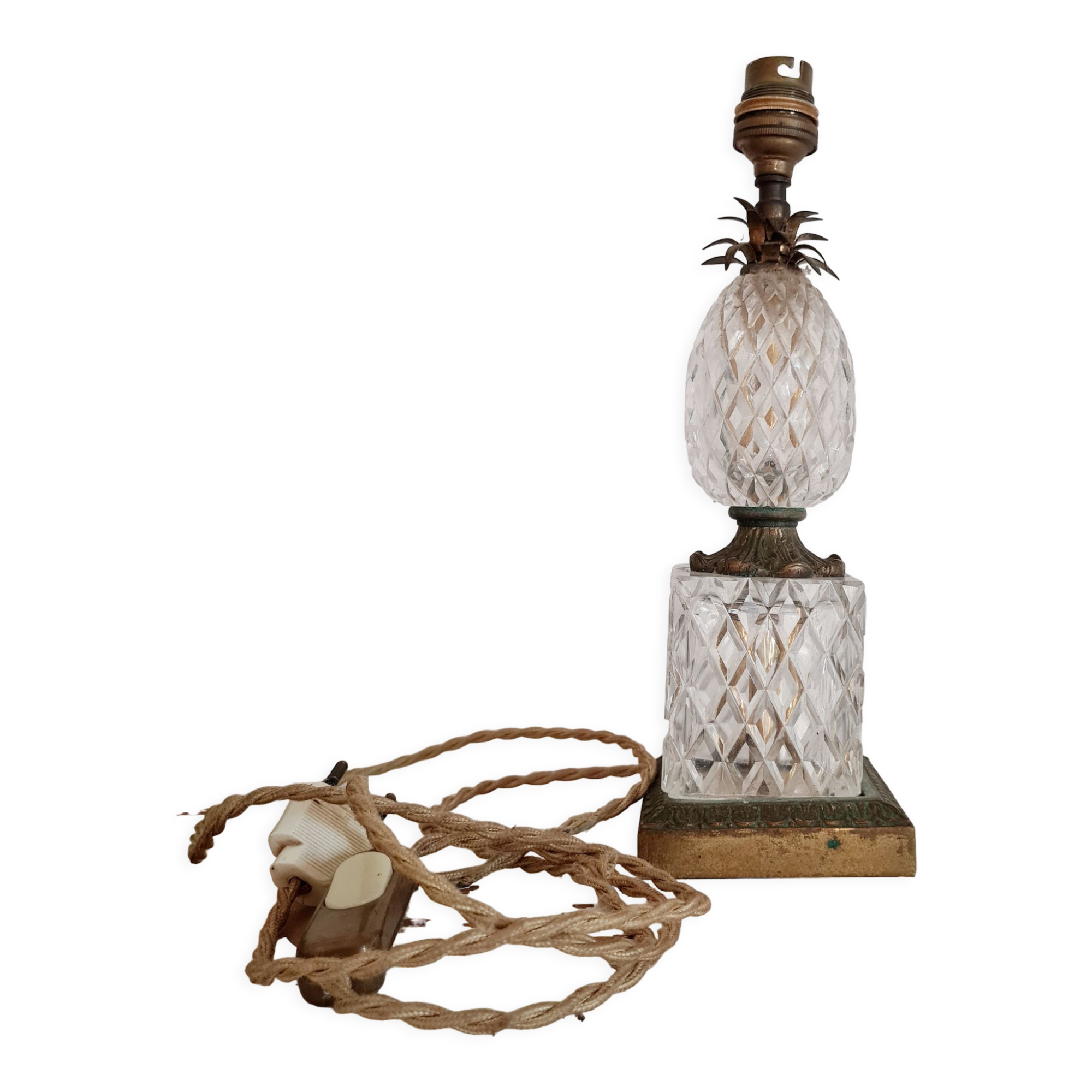 Pied de lampe verre ciselé ananas