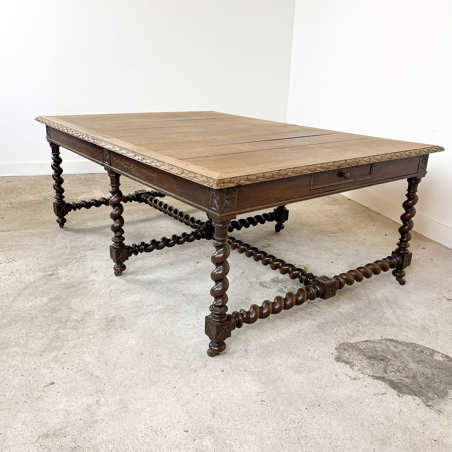 French antique extendable table 350cm Louis XIII barley twist