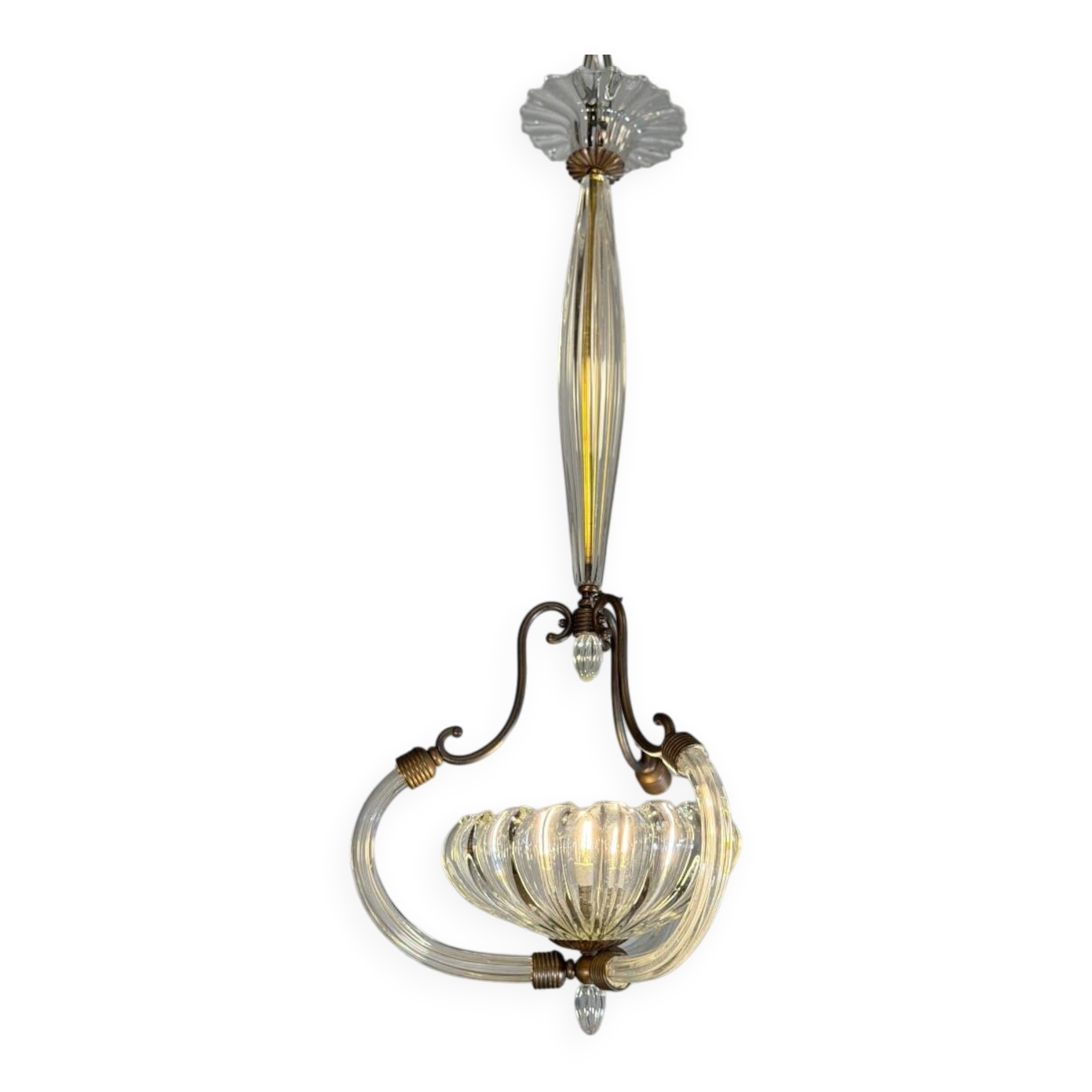Lustre vénitien en verre de Murano et laiton, vers 1950