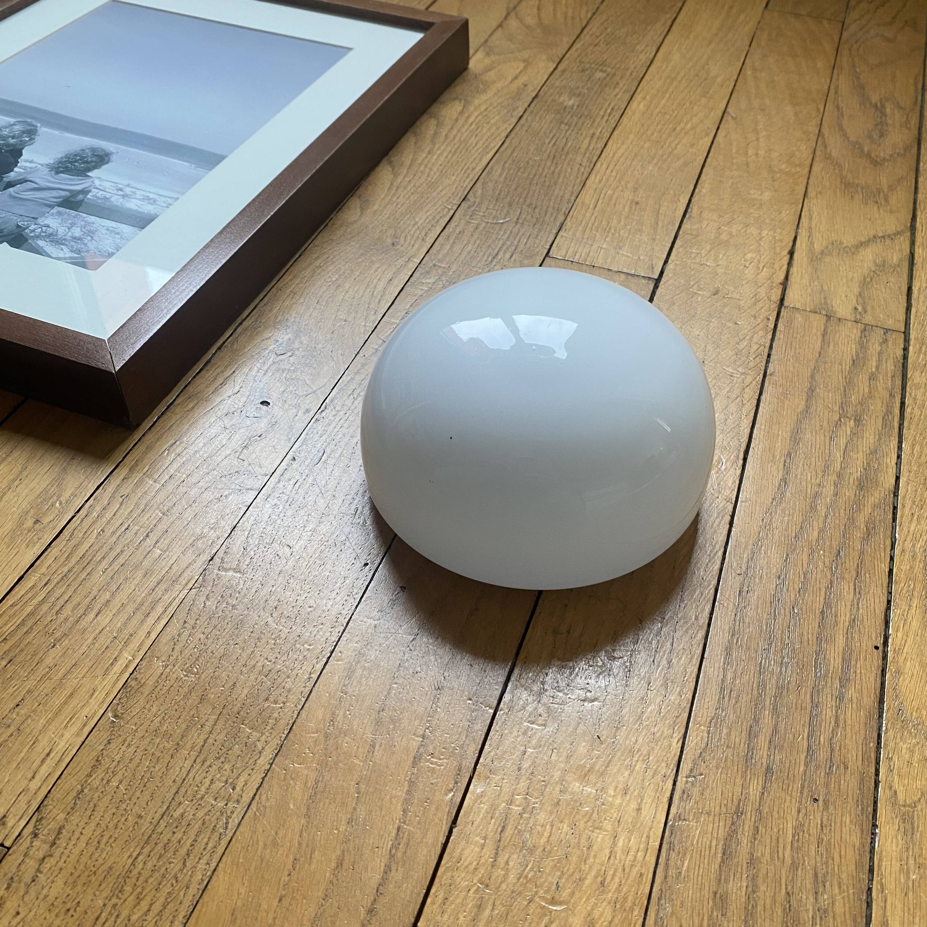 Small ceiling light or half-moon wall lamp 15 cm white opal glass