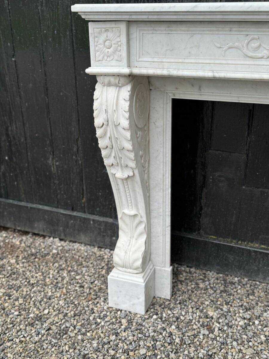 Louis XVI Fireplace In White Carrara Marble Circa 1880