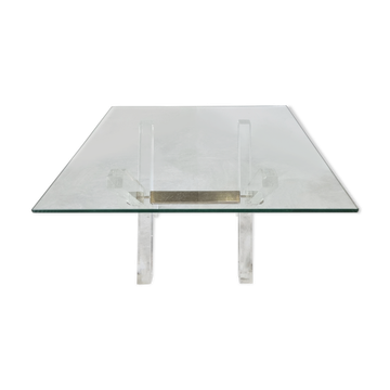 Table basse en laiton et lucite, années 1970