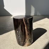 Small side table in black petrified wood with light streaks H: 27.5cm D: 18.5cm