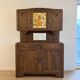 Antique Art Nouveau display cabinet in carved wood with marble top.