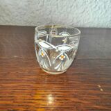Service à liqueur en verre émaillé de blanc et de orange