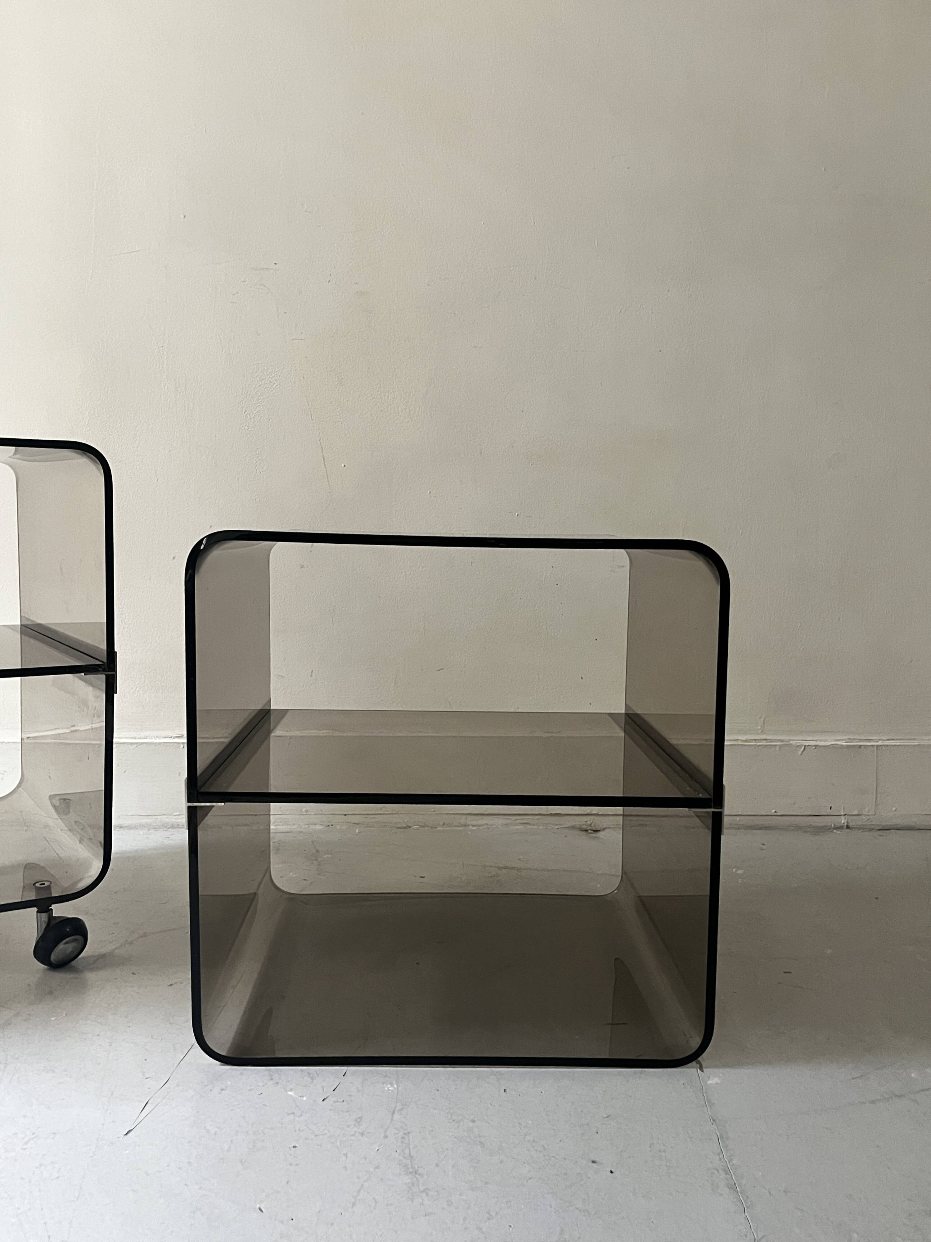 Smoked plexiglass side table by M. Dumas for Roche Bobois, 1970 design