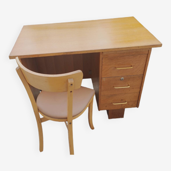 Bureau et sa chaise en chêne blond années 1950/1960
