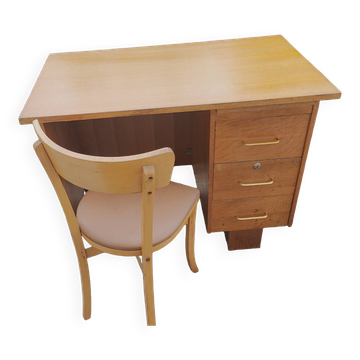 Desk and chair in blond oak 1950s/1960s