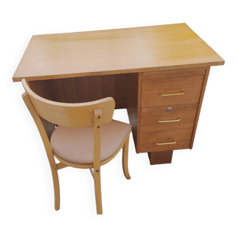 Bureau et sa chaise en chêne blond années 1950/1960