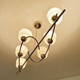 Large Vintage Glass Brass Pendant Light