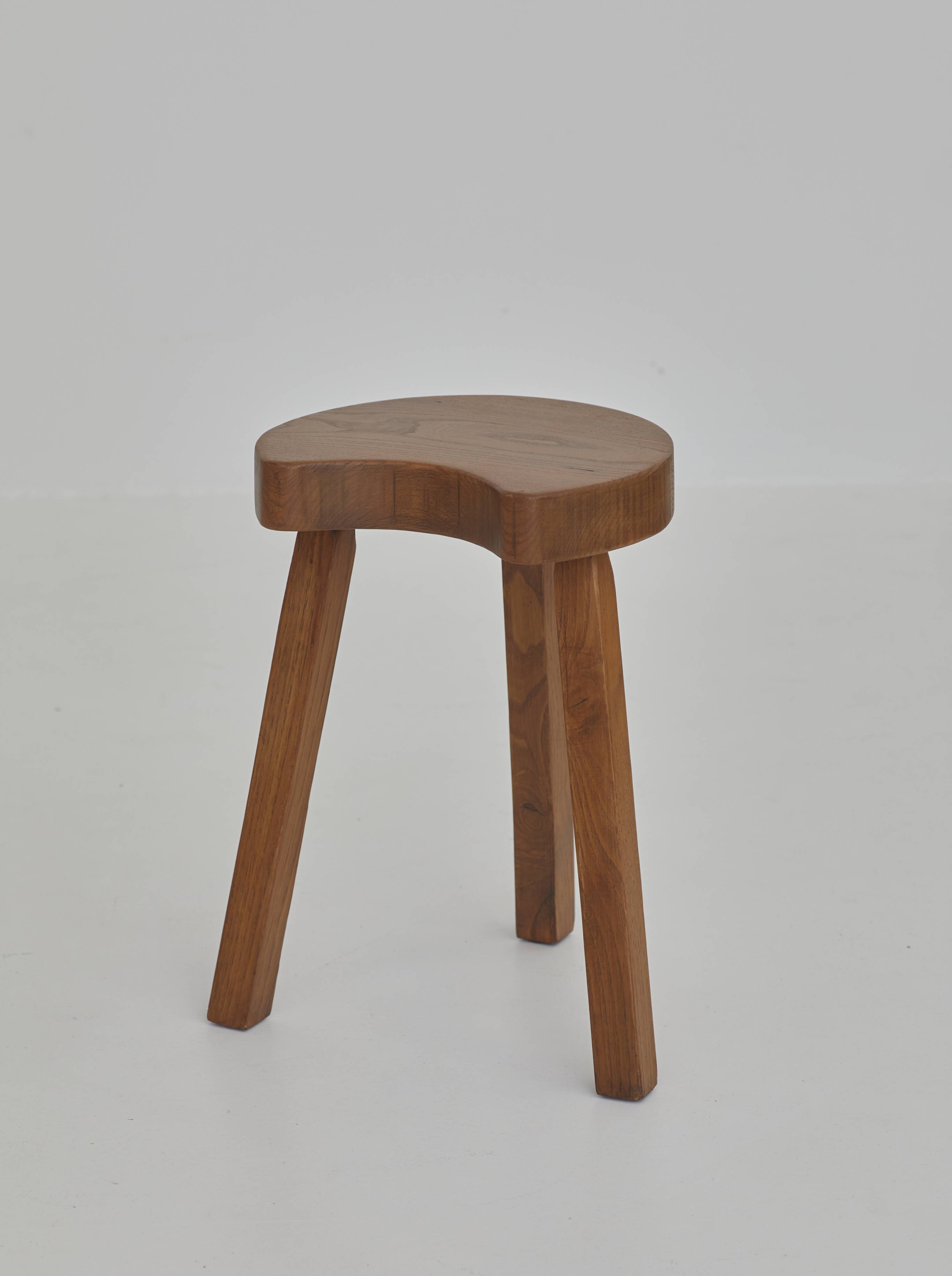 Vintage Solid Beech Brutalist Tripod Stool Circa 1960