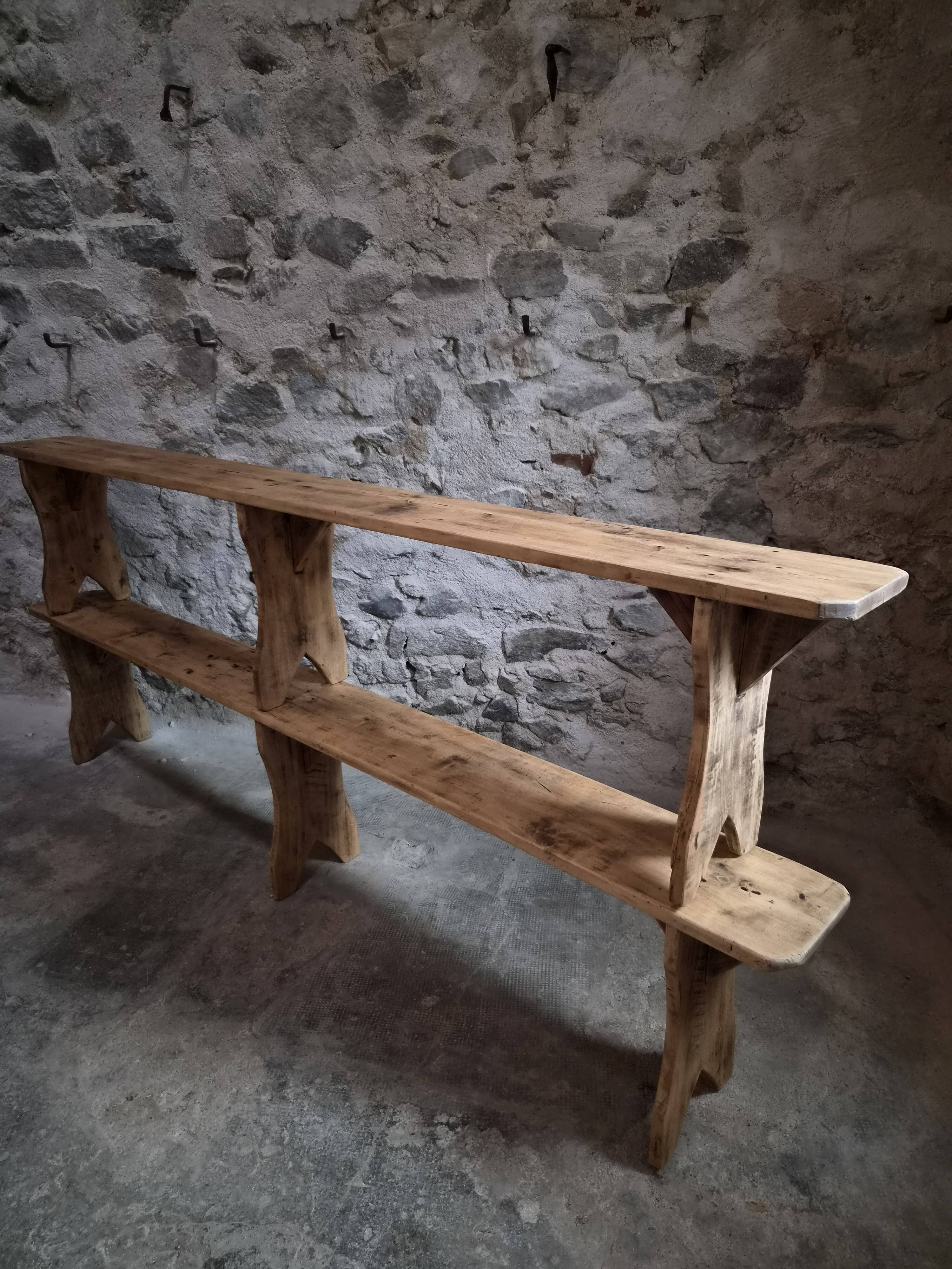 Ensemble de deux bancs vintage en bois de peuplier, 1920–1950