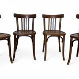 Set of 4 antique Thonet curved wood bistro chairs