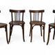 Set of 4 antique Thonet curved wood bistro chairs