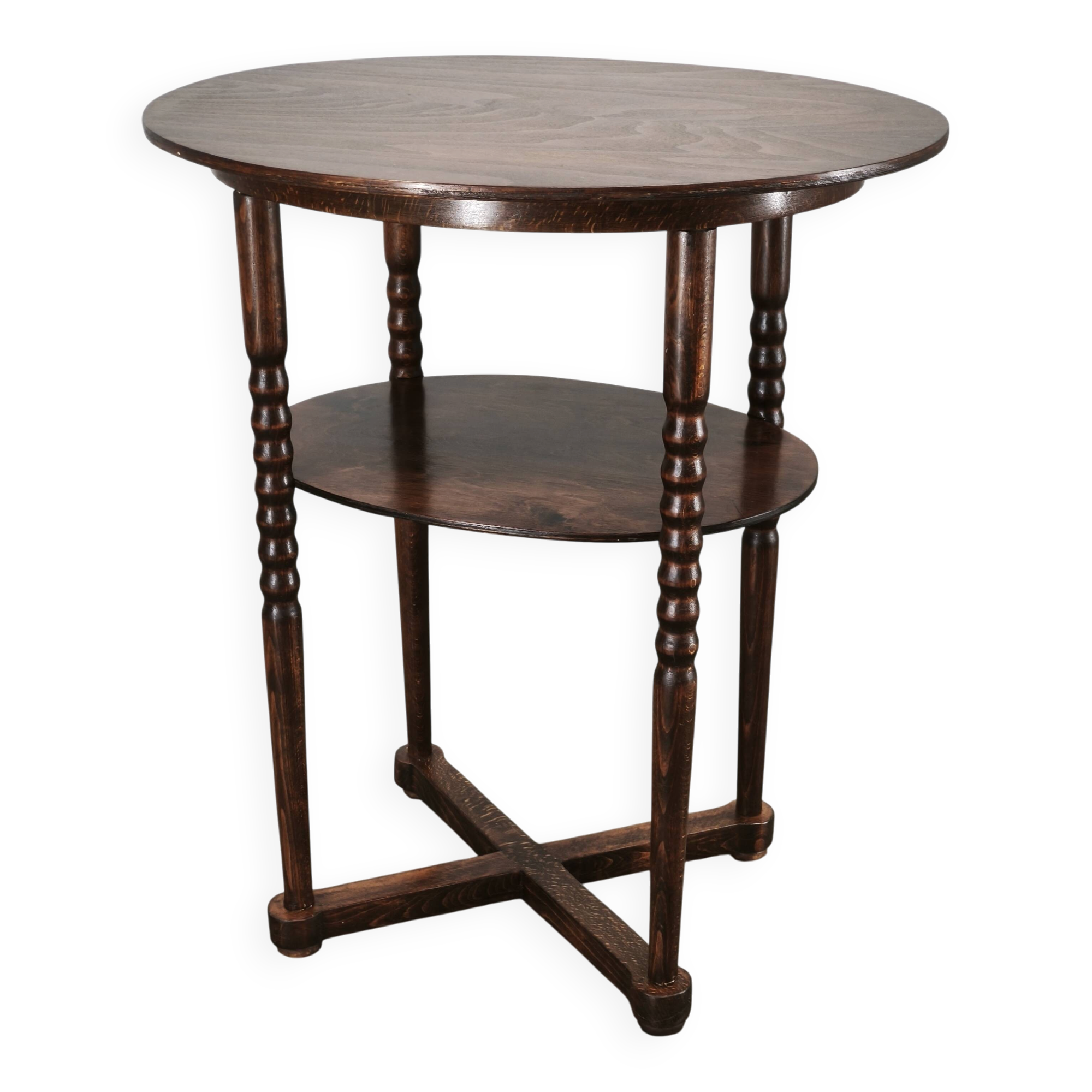 1920s Czech Art Deco Oval Beech Side Table with Lower Shelf