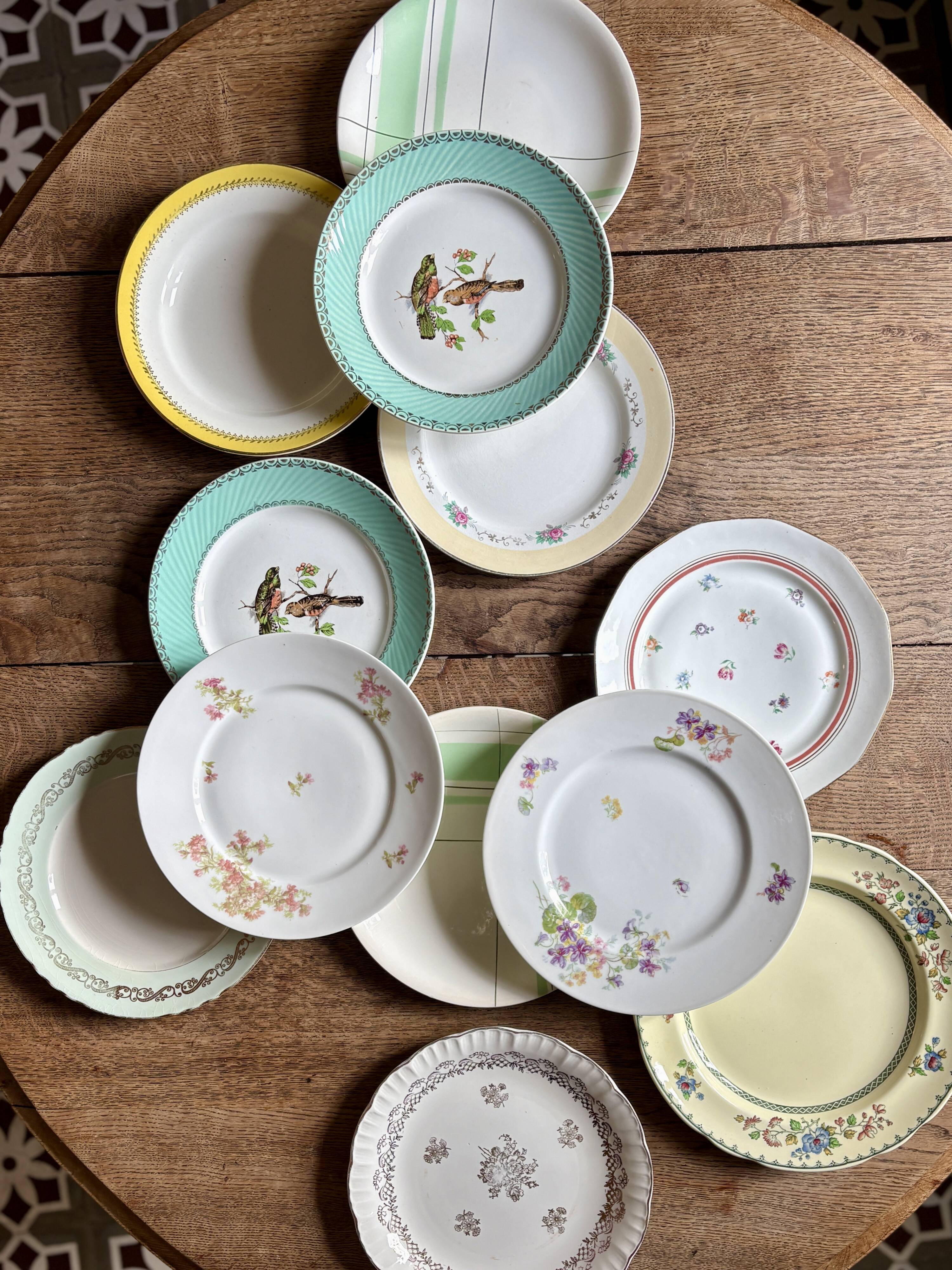 Lot de 12 assiettes plates vintage dépareillées