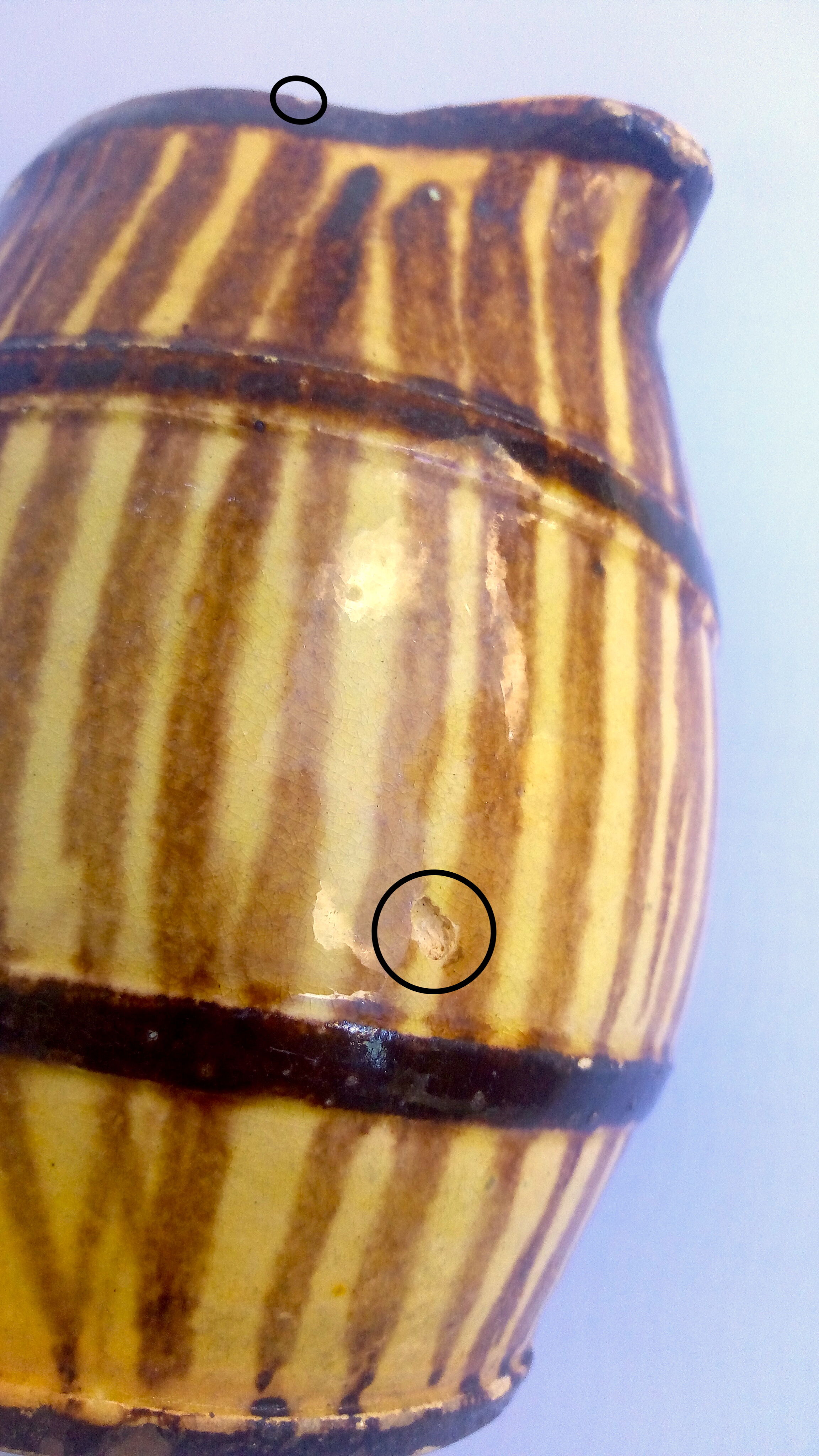 Country pitcher in ceramic yellow & brown stripes