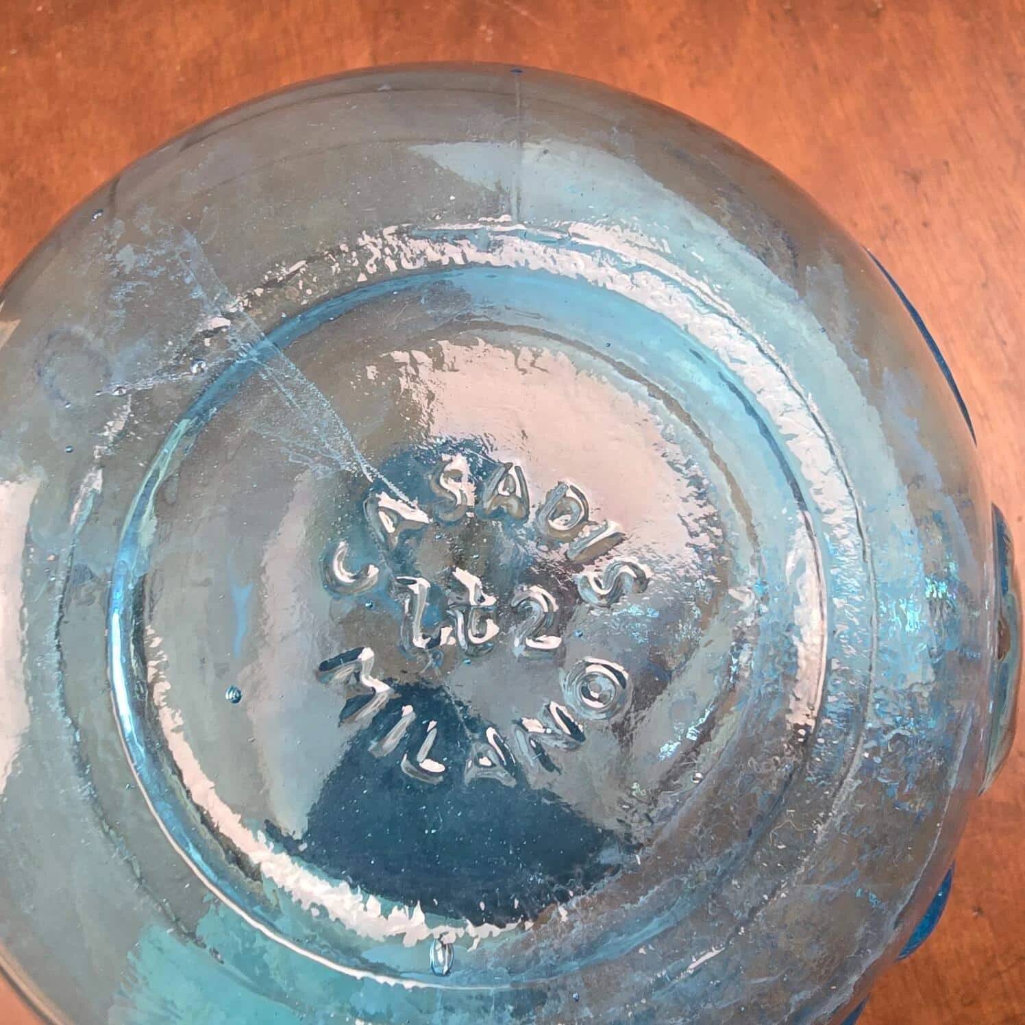 Vintage Italian aqua blue carafe "Fruit Juice", relief glass Casadis Milano