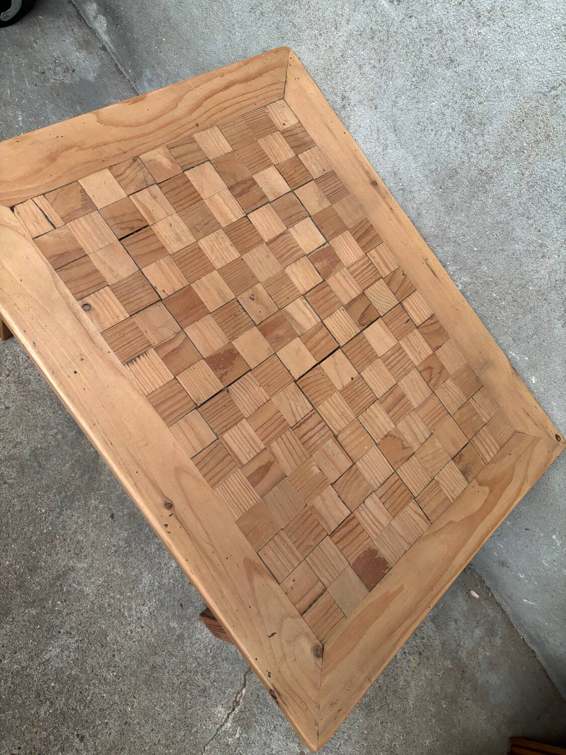 Original antique coffee table in golden blond wood