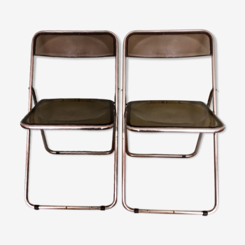 Deux chaises chrome et plexi fumé années 70