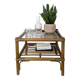 Table basse en bambou marron foncé plateau en verre Mid Century Vintage Rattan Skandi Boho Danish De