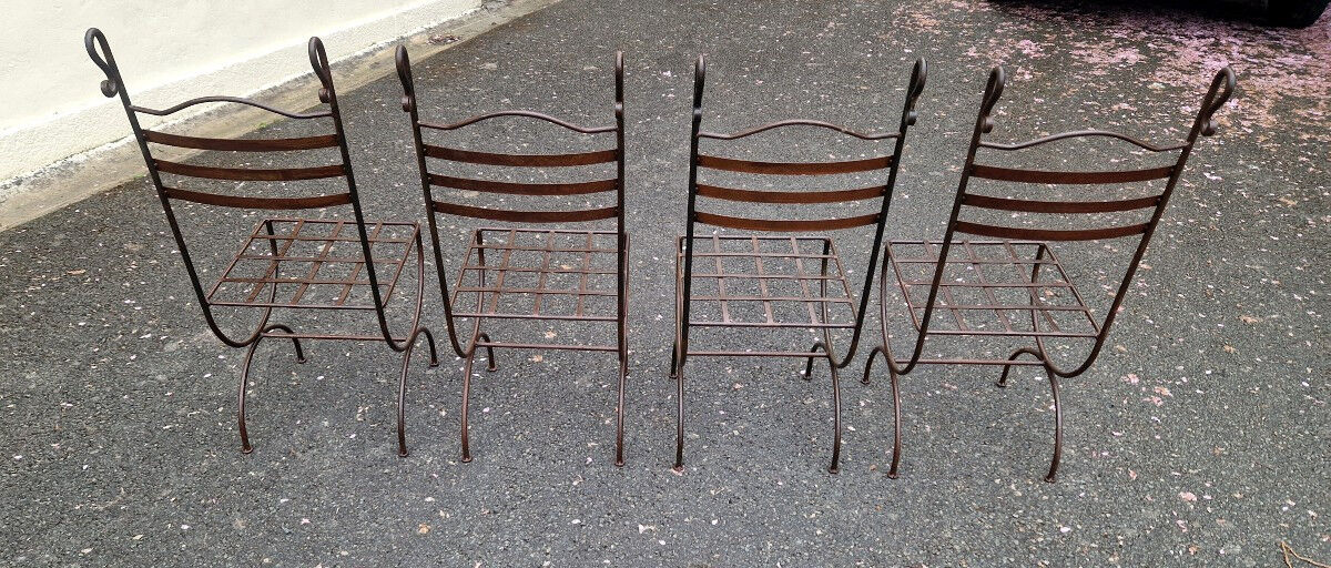 Ensemble de 4 chaises de jardin en fer XXe