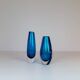 Pair of heavy crystal vases by Orrefors Mid-Century Modern by Sven Palmqvist, light blue.