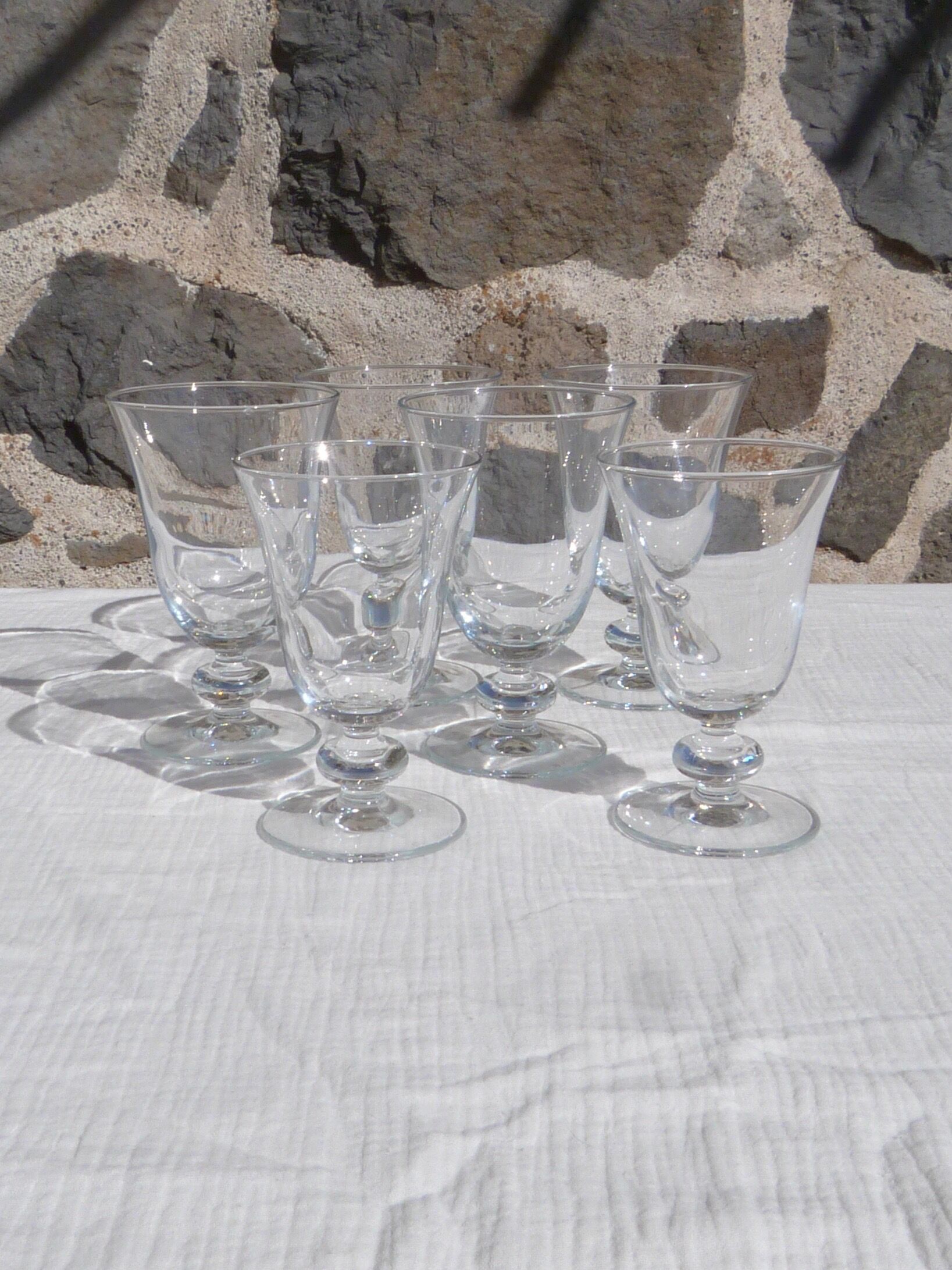 Set of 6 conical glasses with glass ball feet