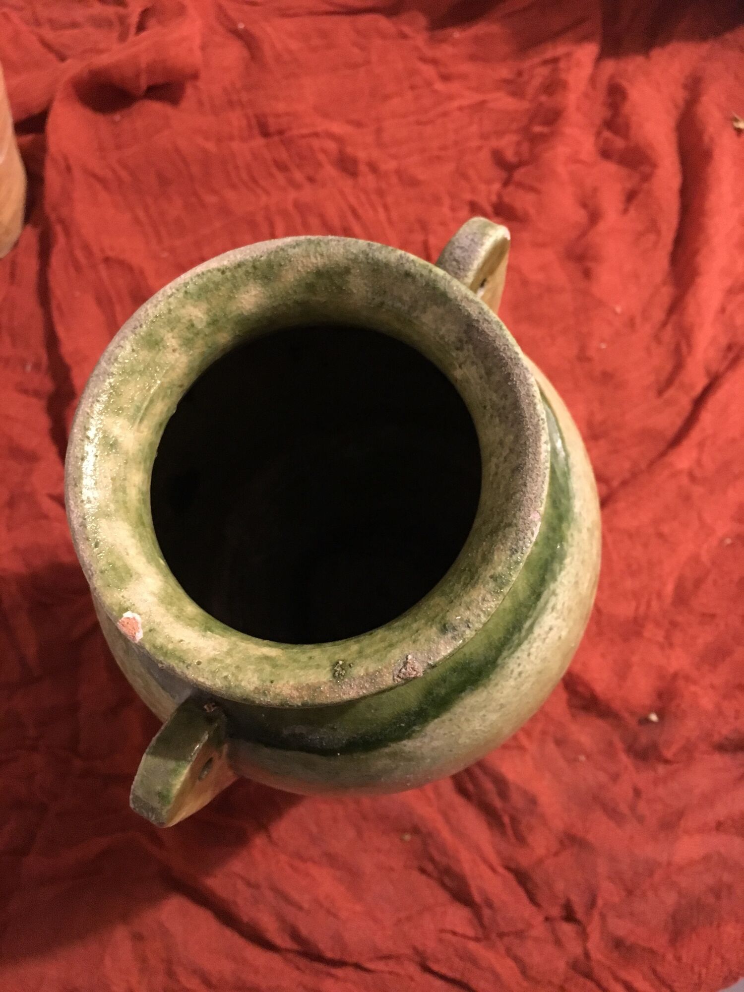 Duo de jarres terre cuite vernissées verte