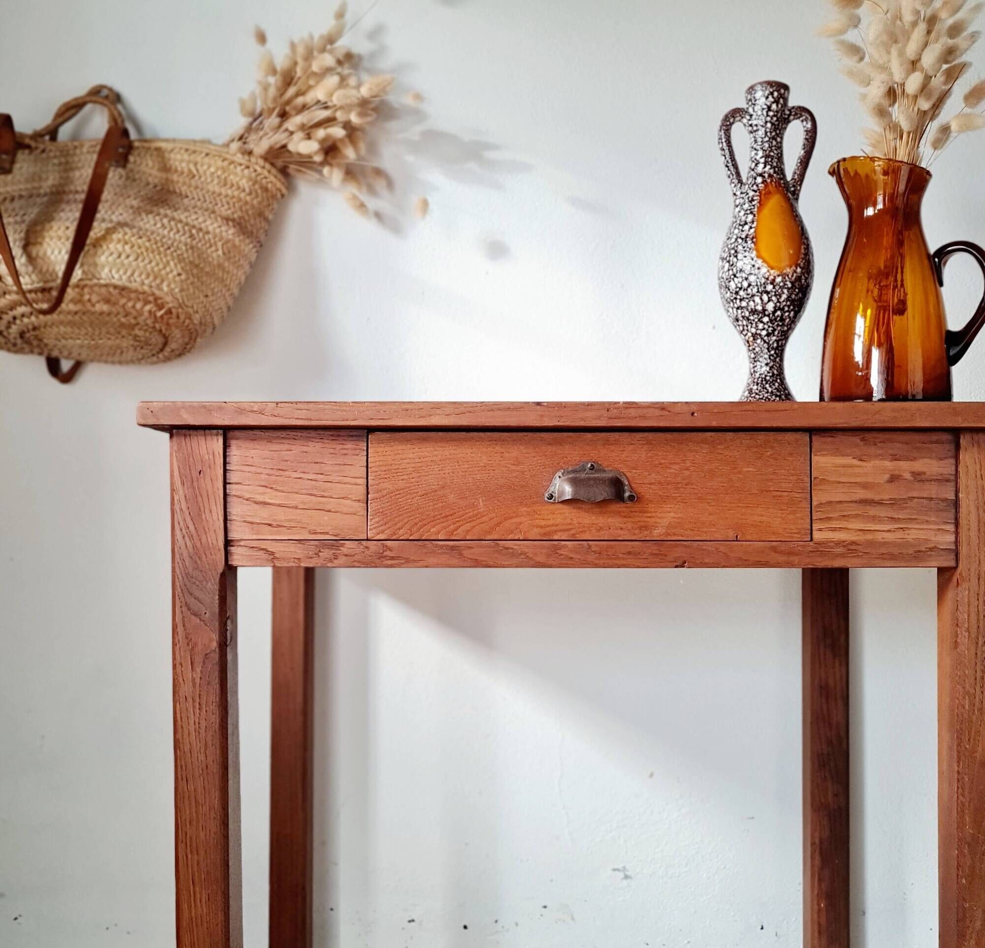 Solid wood table - vintage wooden desk with drawer