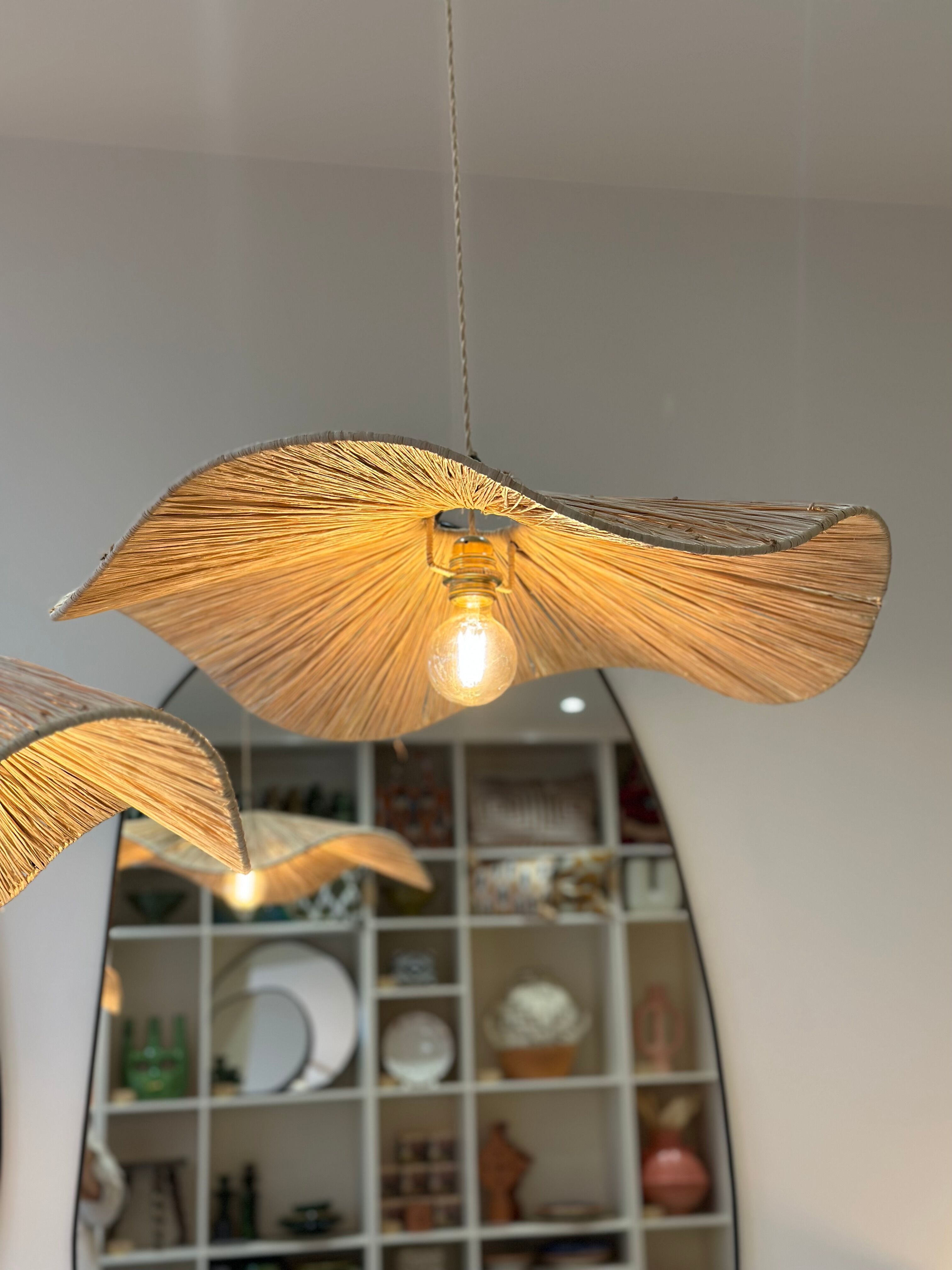 Hanging lamp flower wave raffia oda - l d75 cm