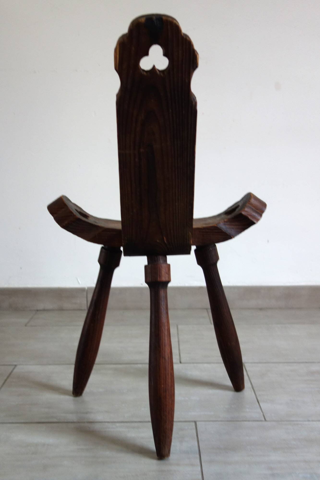 Brutalist Tripod Chair in Sculpted Wood, France