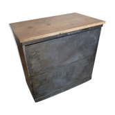 Industrial commodity has 2 drawers in metal brush patina wooden tray counterpoid