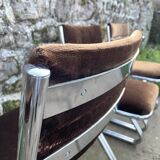 Set of 4 brown velvet zigzag chairs 1970