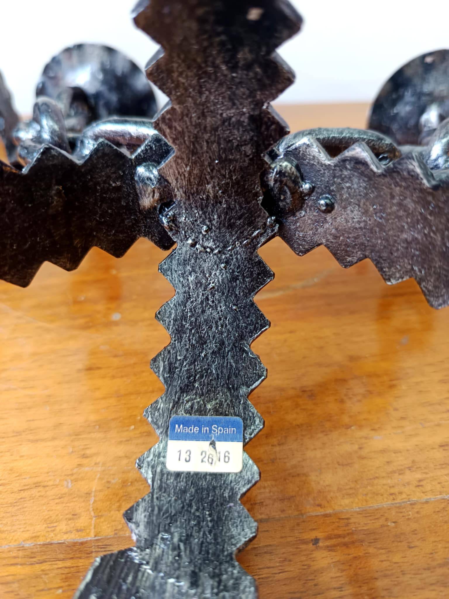 Pair of wrought iron chain candlesticks, Spain