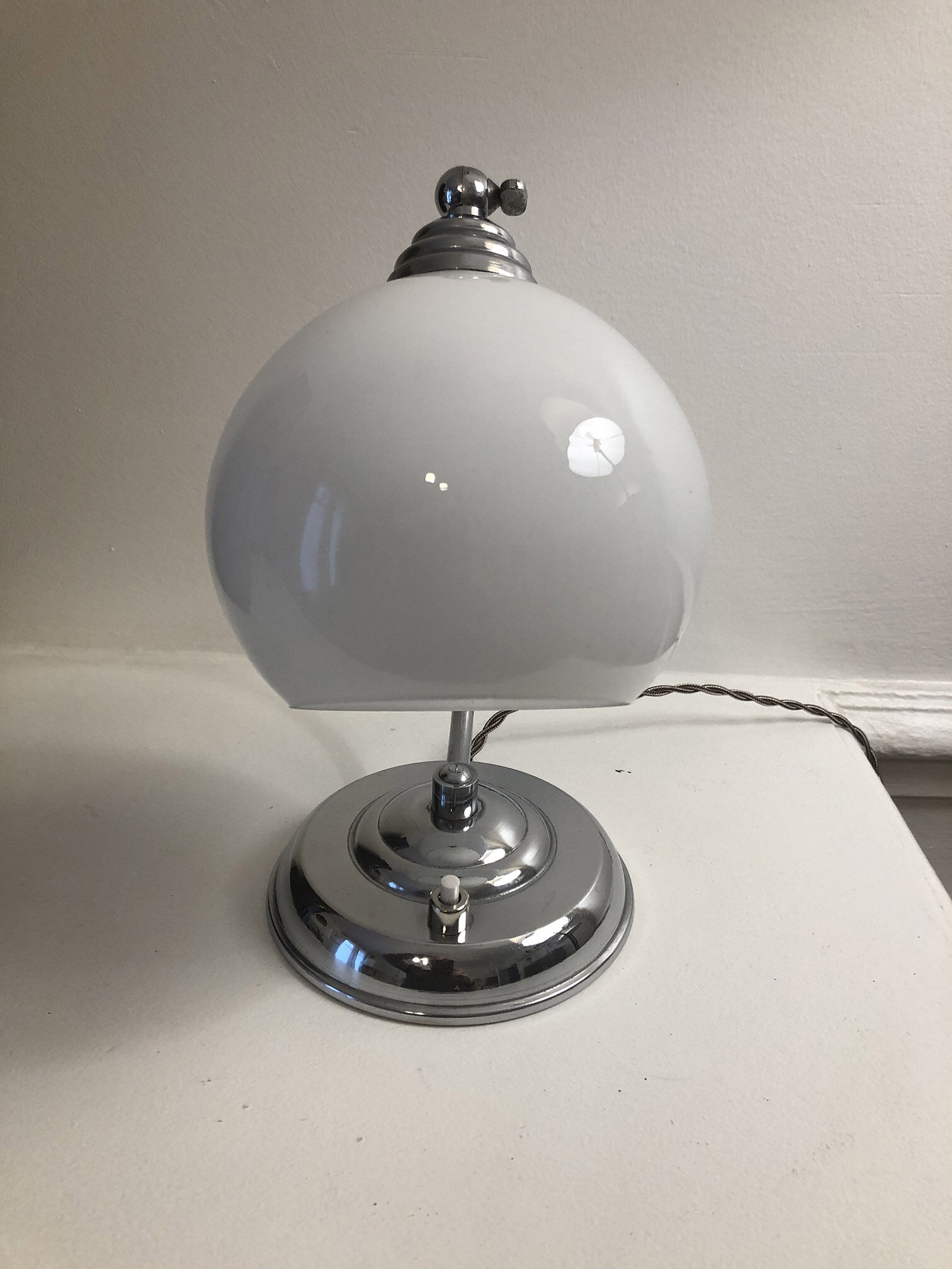 Antique articulated chrome lamp with opaline