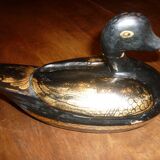 Canard en bois noir et doré