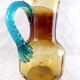 Pitcher in blown glass Portieux model Georges Sand amber and vintage blue France