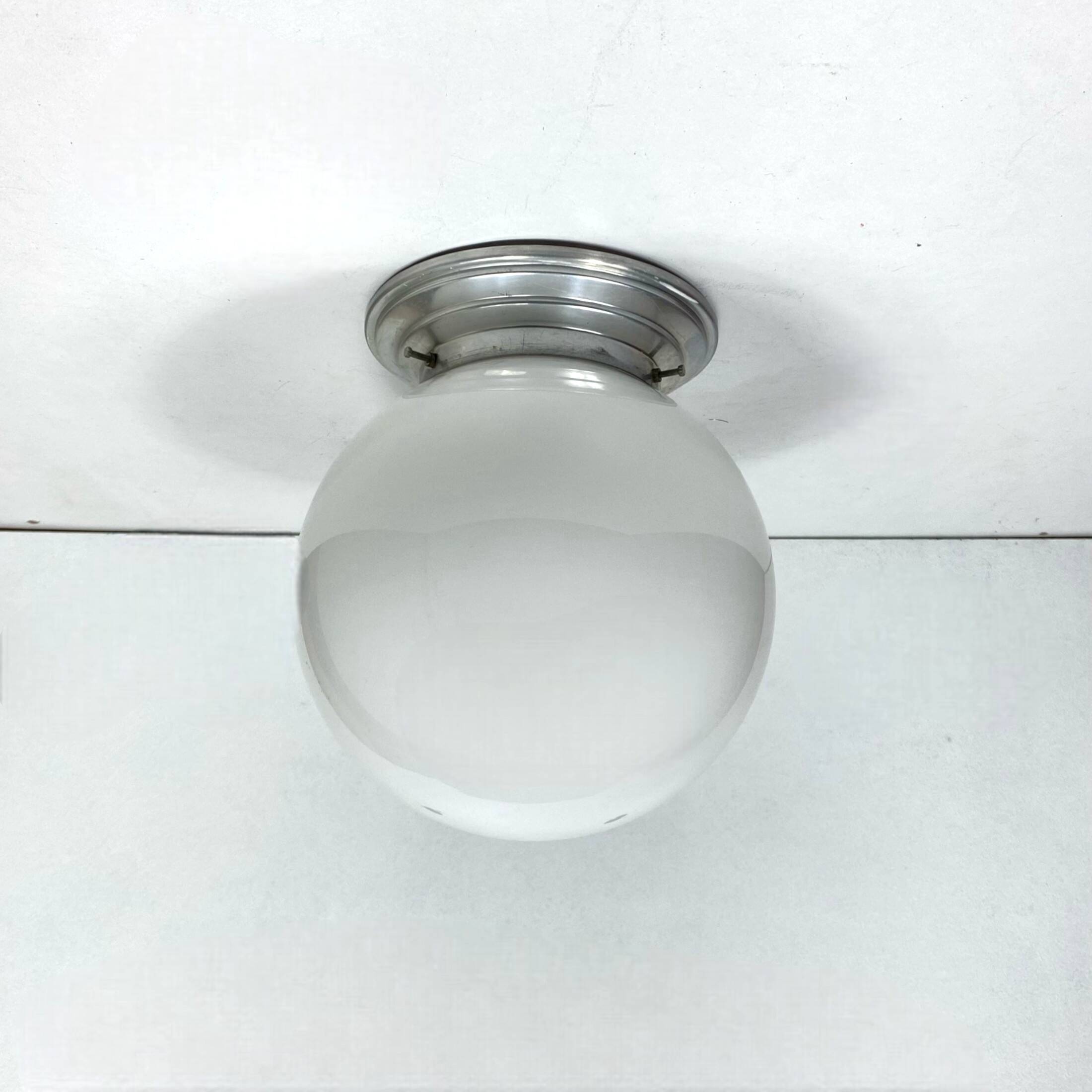 Old globe in opaline vintage wall or ceiling light diameter 20 cm and aluminum base LAMP-7174