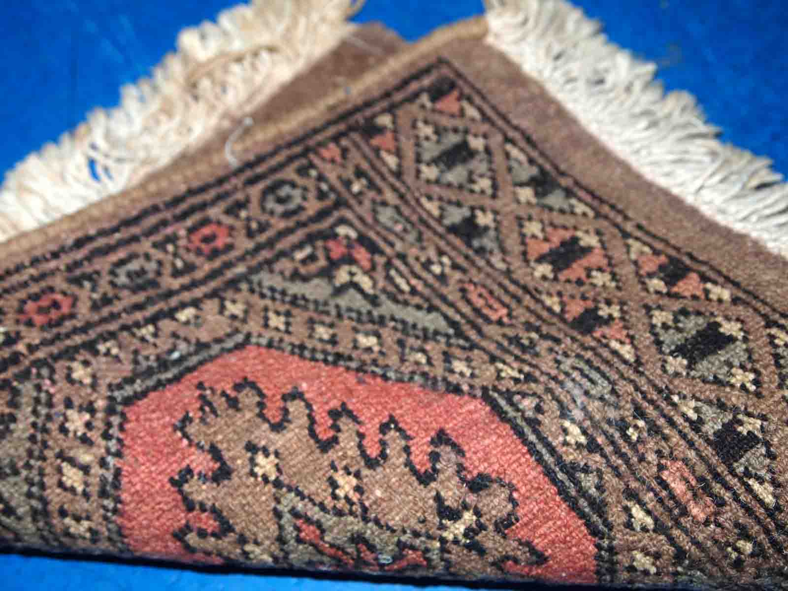 Vintage carpet Uzbek Bukhara handmade 31cm x 33cm 1960s, 1C769
