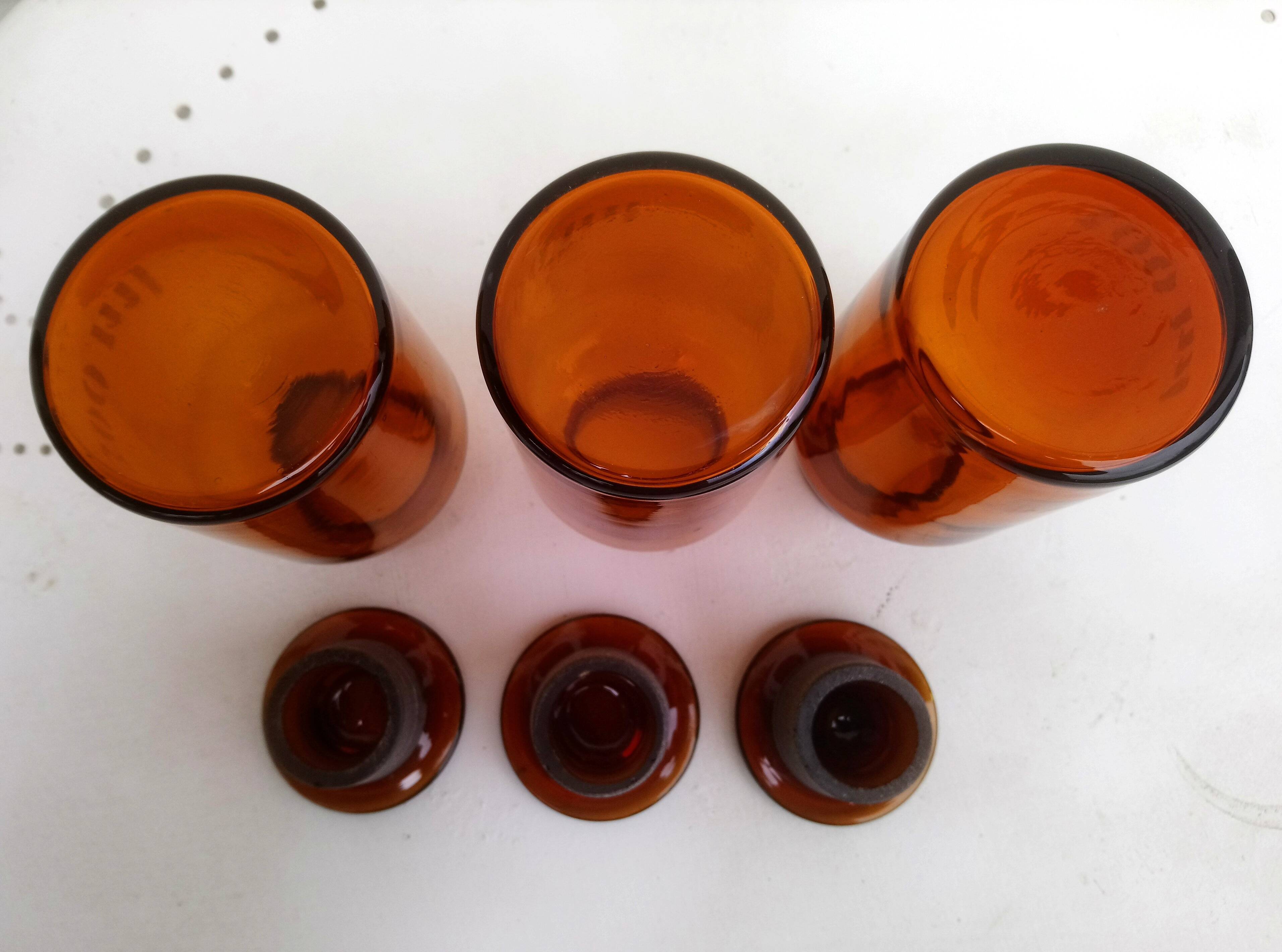 Set of 3 vintage brown pharmacy bottles