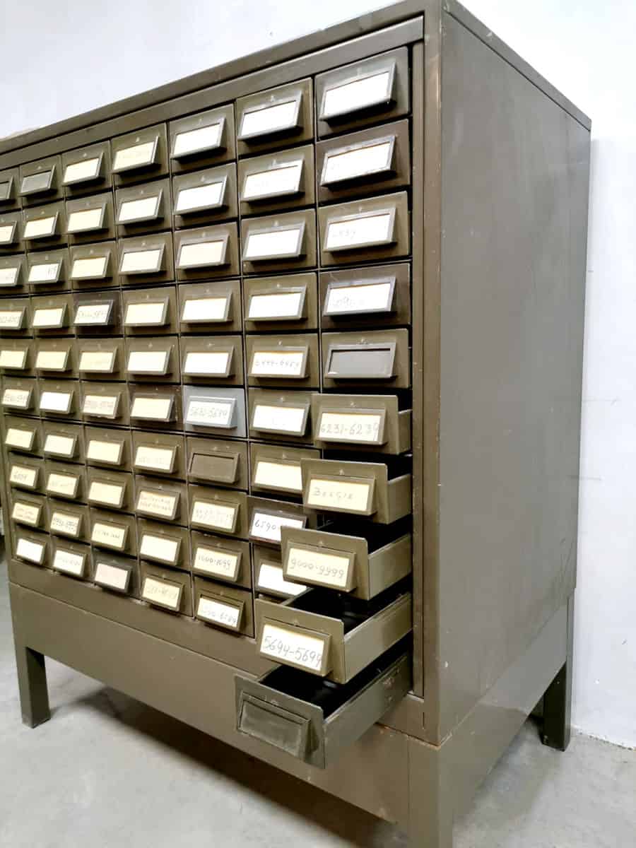 Vintage metal Industrial file cabinet chest of drawers Addressograph