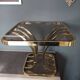 Vintage square brass and glass coffee table with smoked glass top, french 1970
