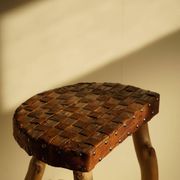 Modern Danish handmade organic wood tripod stool Wabi Sabi, 1960s